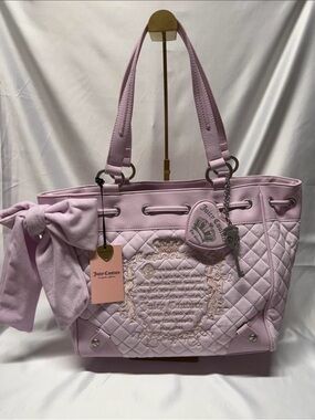 Juicy Couture Daydreamer Lilac Mist Quilted Tote with Bow and Charm